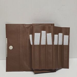 Genuine Brown Leather Brush Tool Pencil Roll Organizer Holder